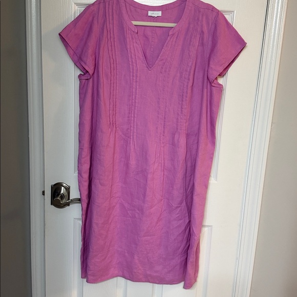 J. Jill Love Linen Pintucked Dress In Camellia Pink with pocket - Picture 3 of 7